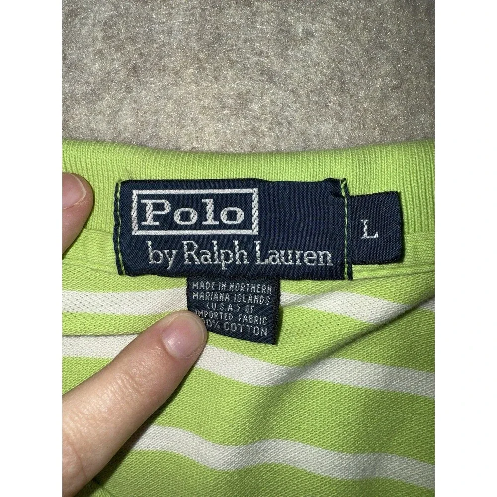Polo Ralph Lauren Men’s VTG Polo Striped Pink Horse Sz Large, Stain In Pic